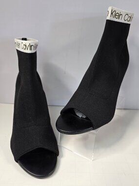 Calvin Klein Roscoe Black Stretch Knit Peep Toe Heels 10